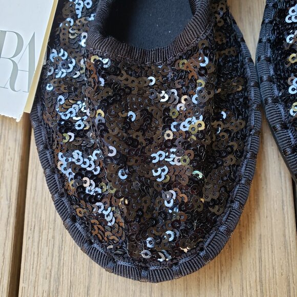 BNWT ZARA Mary Jane sequin jet black flats (30 - US 12 1/2) - Picture 2 of 9